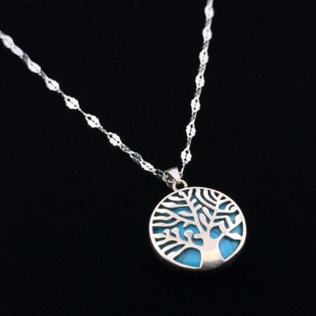 20” EJI 925 Sterling Silver Tree of Life Turquoise Pendant Necklace 6.1g