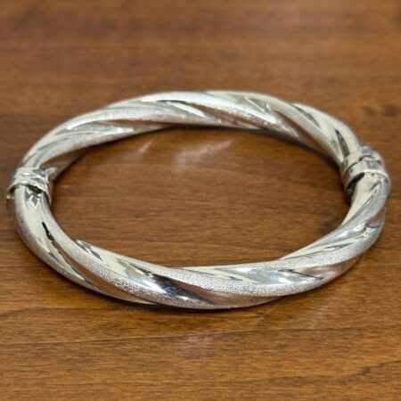 7”x7.6mm Sterling Textured & Twisted Hinged Bangle Bracelet, Italy, 22.2g