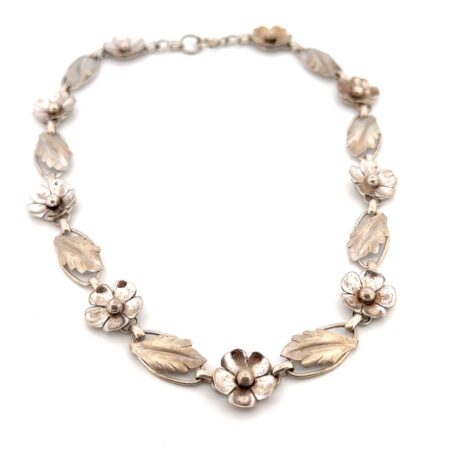14” Dogwood & Leaves 925 Sterling Silver Necklace 22.5g