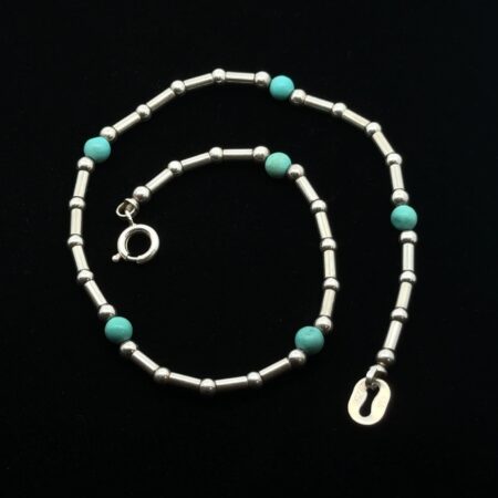 Carlisle Jewelry Of Albuquerque 10” Sterling Silver & Turquoise Anklet, 4.6g