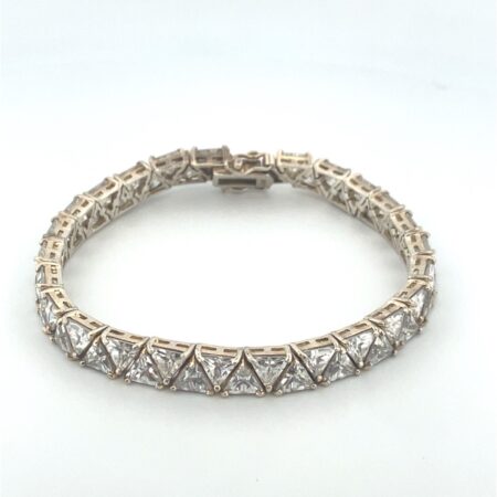 7”x7mm Trillion Cut 2 Tone Sterling Silver & Gold Vermeil Bracelet