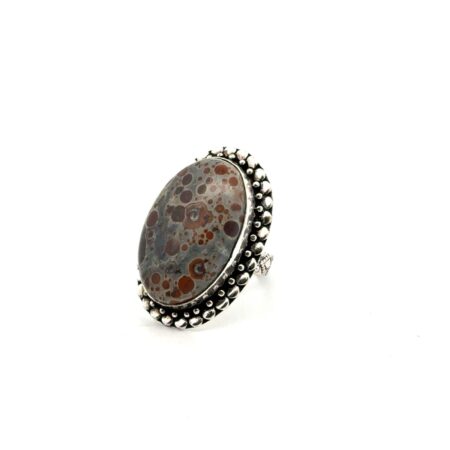 Size-9.25 Sterling Silver Leopard Skin Jasper Ring, 16.4g