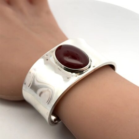 6.5” x 31mm CII Mexico Sterling Silver Carnelian Cuff Bracelet, 29.3g