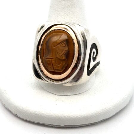 Size-10.5 Sterling Silver & 12k Gold Filled Tiger’s Eye Men’s Intaglio Ring, 21g