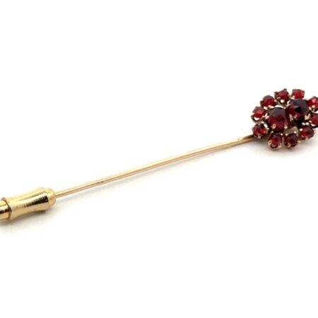 Vintage 14k Yellow Gold Garnet Hat Pin, 2.75”, 2.4 Grams