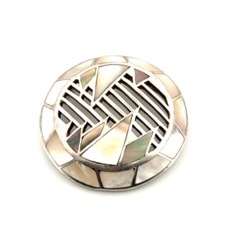Vintage 925 Sterling Silver Southwestern Abalone & M.O.P. Inlay Pendant 31.3g