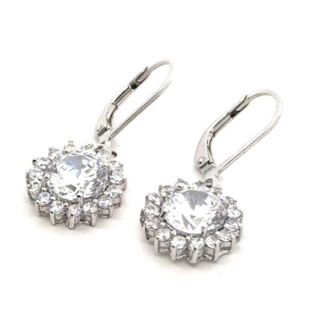 925 Sterling Silver Round CZ Halo Dangle Earrings, 4.2g