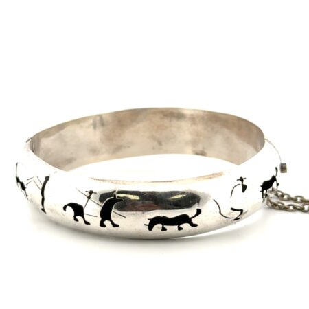 7.25” Shadow Box Storyteller 925 Sterling Silver Hinged Bangle Bracelet 16g