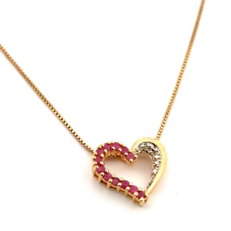 18” Ross Simons Gold Vermeil 925 Sterling Silver Ruby Heart Pendant Necklace 4g