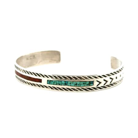 Wilson & Carolyn Begay 6.5” Sterling Silver, Turq., & Coral Cuff Bracelet 8.7mm