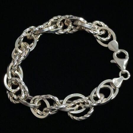 7.5” x 12mm Milor 925 Sterling Silver Rolo Rope Link Bracelet, Italy, 14.2g