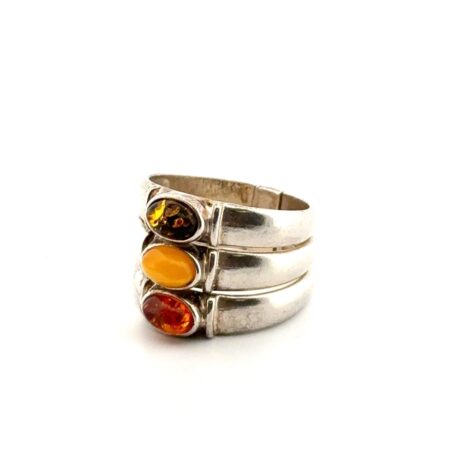 Size: 6.5 Triple Baltic Amber Stacker Ring 925 Sterling Silver 5.7g