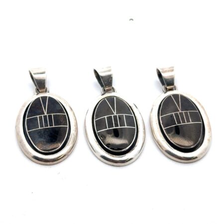 Vtg. ASC Sterling Silver Black Onyx Channel Inlay Oval Pendant 6.2g Qty. 3