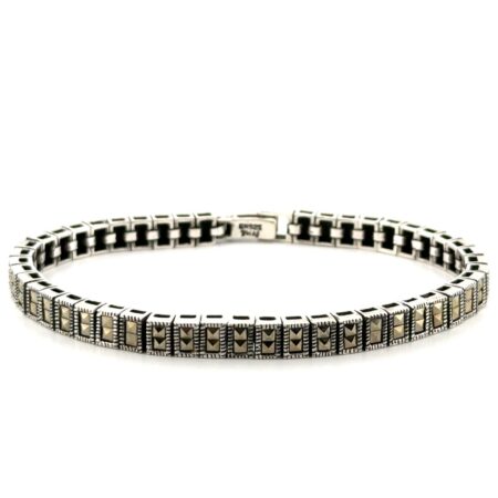 7.5” Thailand 925 Sterling Silver Marcasite Link Bracelet 26.4g