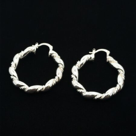 .925 Sterling Silver Twisted Rope Hoop Earrings, 10.4g