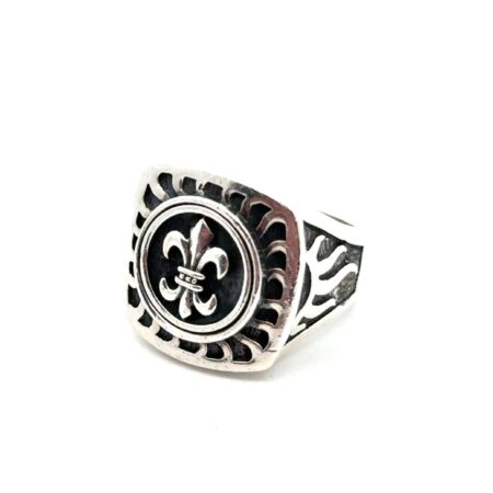 Kameleon 925 Sterling Silver Signet Ring, Fleur-de-Lis Emblem, Size-5.5, 11.0g