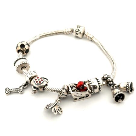 7.25” Pandora ALE S925 Sterling Silver 8-Charm Snake Chain Bracelet 41.8g