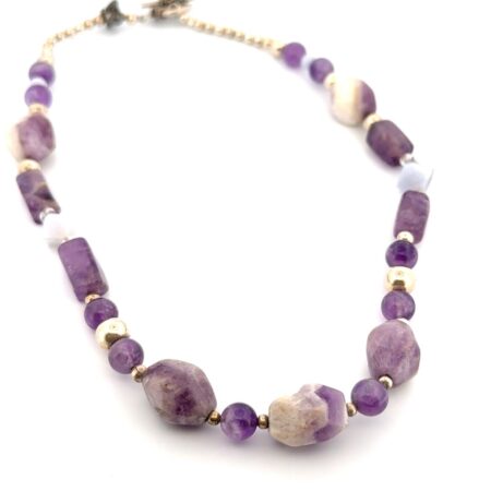 17” Amethyst Beaded 925 Sterling Silver Toggle Clasp Necklace 47.3g