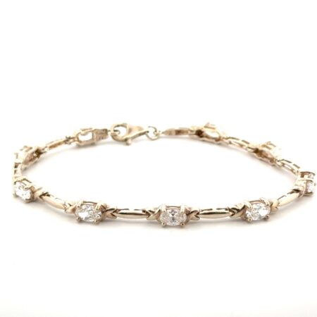7” DQ China 925 Sterling Silver Cubic Zirconia Tennis Bracelet 8.1g
