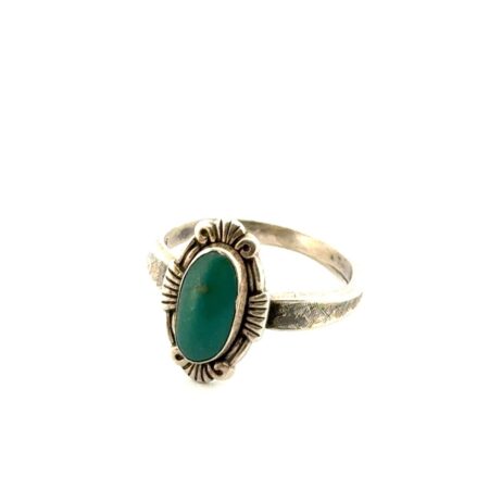 Size: 8 Bell Trading Post 925 Sterling Silver Bezel-Set Turquoise Ring 3.5g