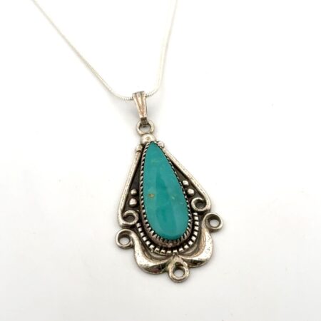 17” 925 Sterling Silver Turquoise Pendant Snake Chain Necklace 6g