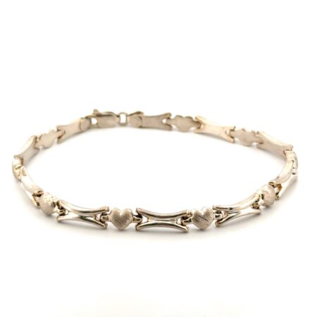 7.5” Star Gold 925 Sterling Silver Heart & Bar Link Bracelet 6.3g