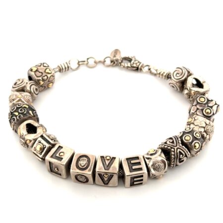 7-8” Adjustable Samuel B. 925 Sterling & 18k Gold Accented Charm Bracelet 60.5g