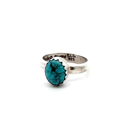 Size-7.75 Charlie O. T.I.S. 925 Sterling Silver Turquoise Ring, 4.9g