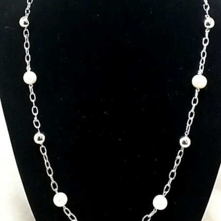 New Jacmel Sterling Silver 18" 8 mm Pearl & Silver Bead Station Necklace, 15.2 g