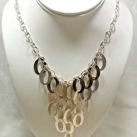 Milor Italy 925 Sterling Silver Cascading Drop Textured Oval Link Necklace 24"