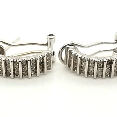 925 Sterling Silver Diamond Hoop Omega Back Earrings, 5.5 Grams