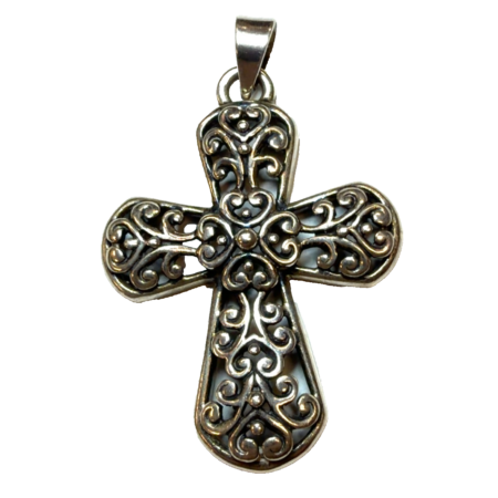 925 Sterling Silver See Through Filagree Cross Pendant, 6.2 Grams