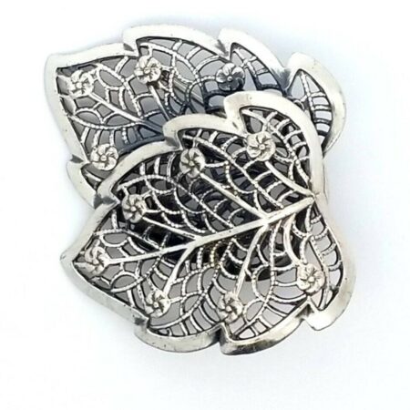 Vintage Sterling Silver Beau Double Leaf Filigree Brooch/Pin 6.2 Grams