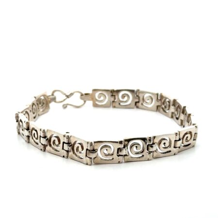 8” x 8.5mm 925 Sterling Silver Scroll Design Panel Link Bracelet, 22g