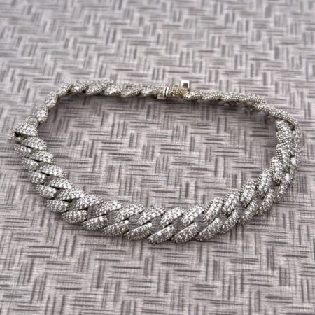 7” Iced Out Cubic Zirconia 925 Sterling Silver Hollow Cuban Link Bracelet 18.1g