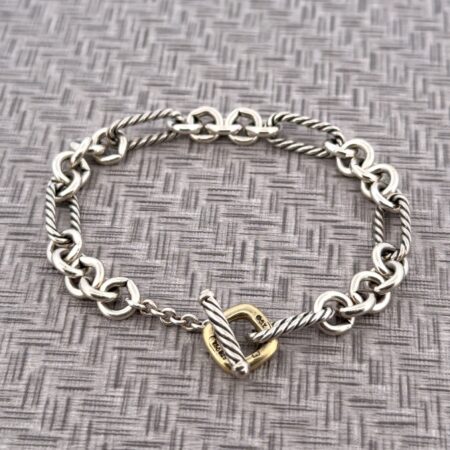 6.5” Vintage David Yurman 925 Sterling & 18k Gold Accented Toggle Clasp Bracelet