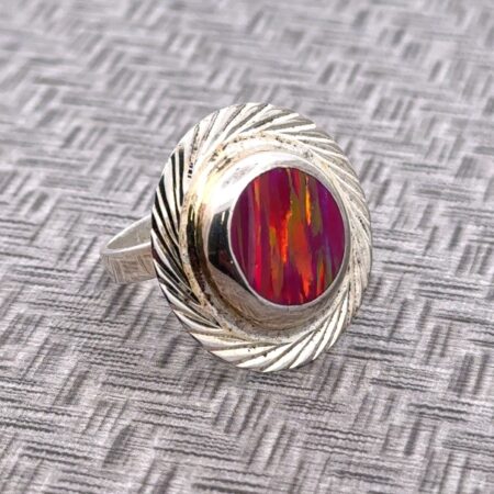 Vtg. Sterling Silver Mexico Synthetic Fire Opal Adjustable Ring Size 9.5, 5.9g