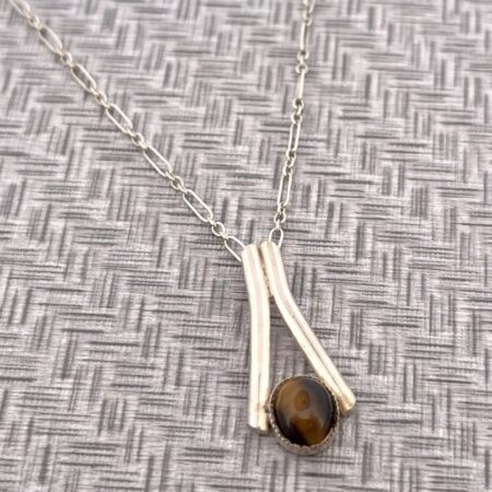 16” 925 Sterling Silver Tigers Eye Pendant Necklace 5.2g