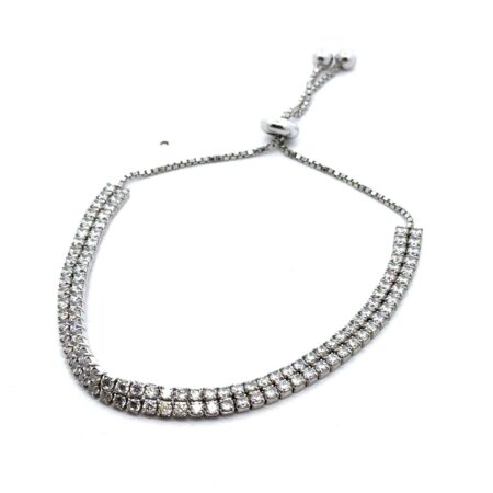 .925 Sterling Silver CZ Bangle Bolo Style Bracelet, 5.9g