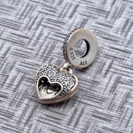 Pandora I Love My Mom 925 Sterling Silver & CZ Pavé Heart Locket Charm, 3.0g