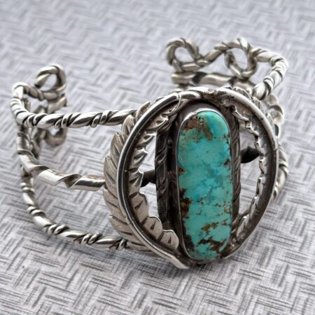 7” Native American 925 Sterling Silver Turquoise Cuff Bracelet, 44mm, 66.0 Grams