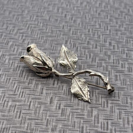 Vintage Sterling Silver Rosebud w/Thorned Stem Brooch/Pin, Mexico, 14.7g