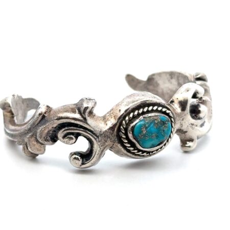 Sand Cast 6” 925 Sterling Silver Turquoise Cuff Bracelet Southwest Design, 57.3g