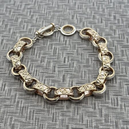 7.5” x 7mm 925 Sterling Silver Two Sided Panel Link Bracelet, 37.5 Grams