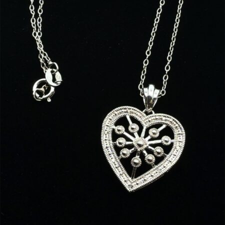 18” .925 Sterling Silver Fancy Heart Pendant Necklace, 3.2g