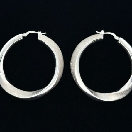 925 Sterling Silver Twisted Hoop Earrings, 1.6”, 10.9g