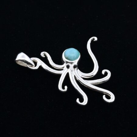 925 Sterling Silver Blue Larimar Octopus Pendant 4g