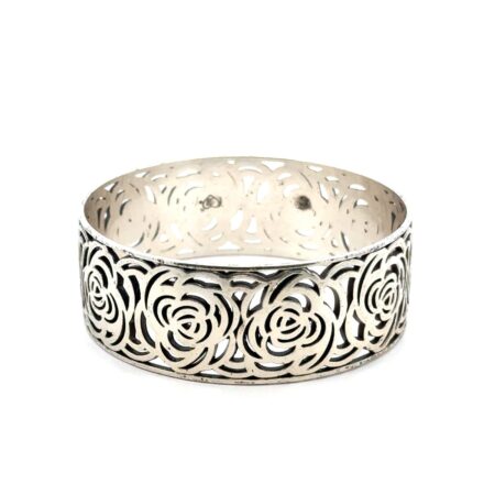 7.5” Brighton, Texas Rose Silver Tone Bangle Bracelet