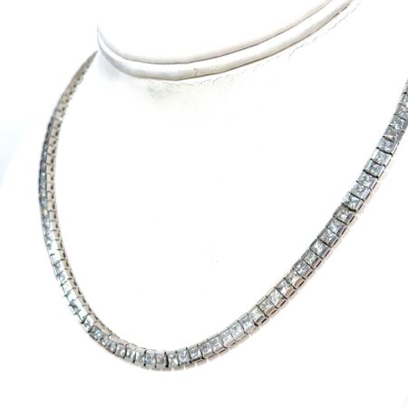 16” Ross Simons 925 Sterling Silver Princess Cut CZ Tennis Necklace 29g