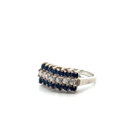 Size-6 .925 Sterling Silver Lab Sapphire & CZ Ring, 3.9g